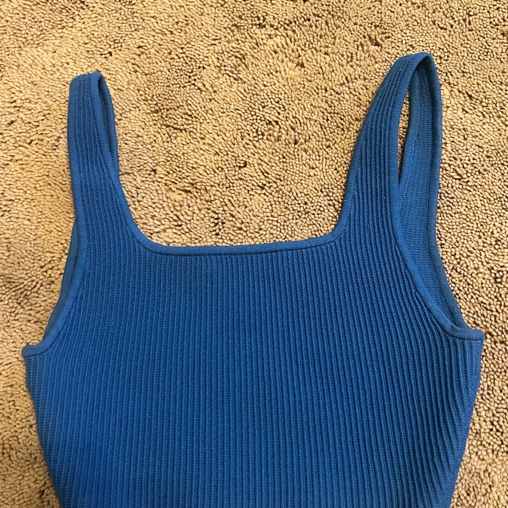 Babaton Blue Ribbed Fitted Tank Top